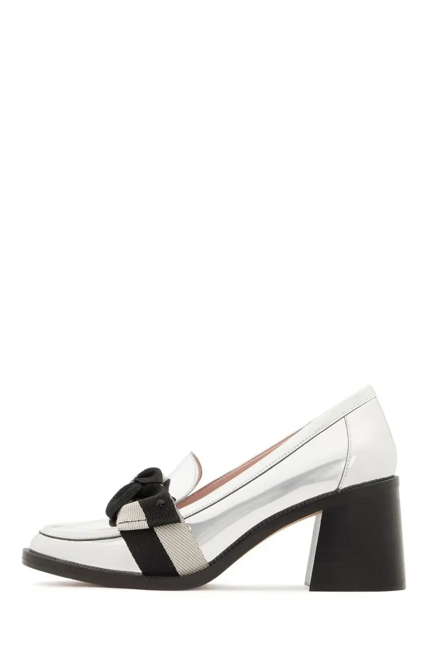 KATE SPADE NEW YORK WOMEN'S METALLIC LEANDRA LOAFER PUMPS, SILVER, 9